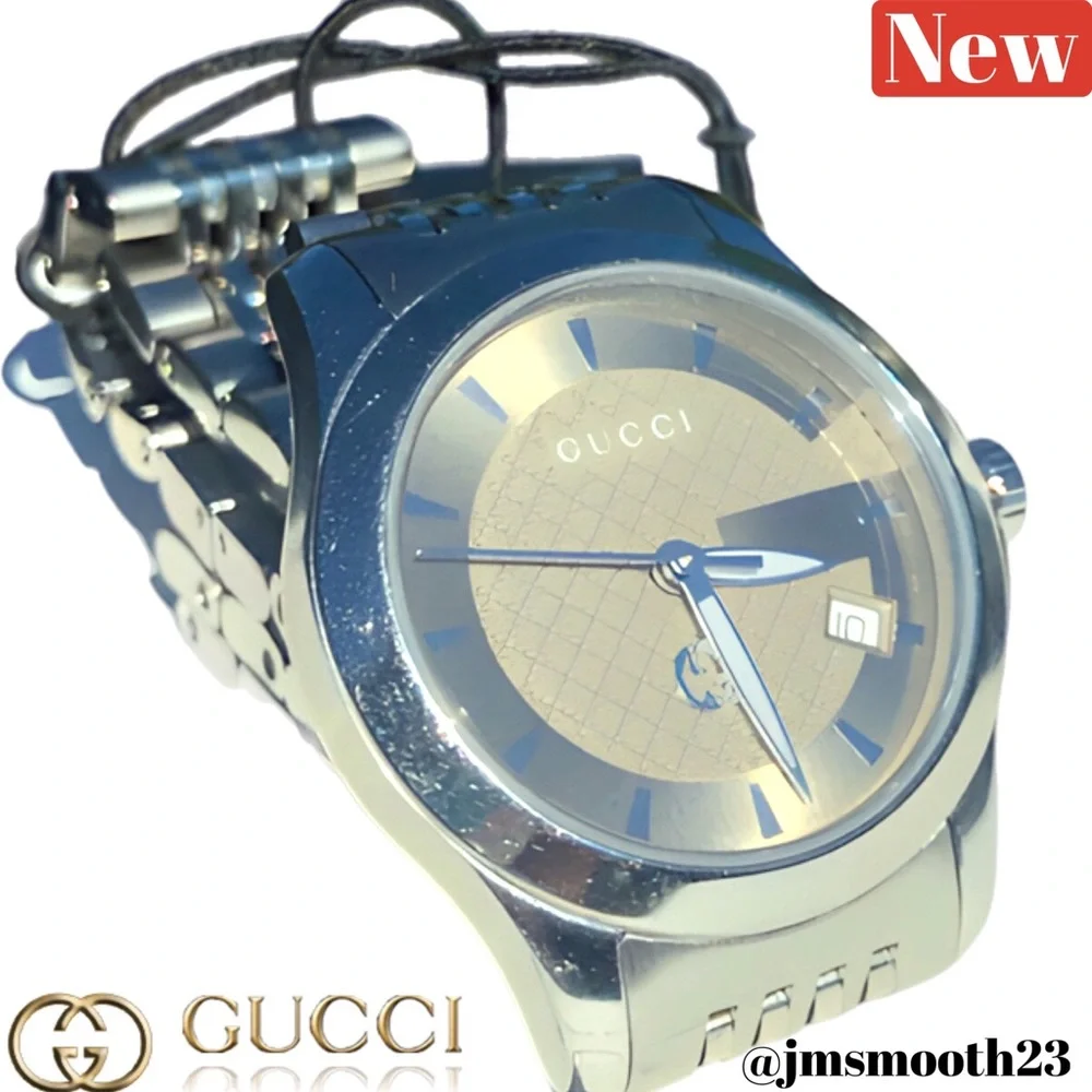 🆕 Gucci G-Timeless Stainless Steel Watch Tan & Silver - Picture 5 of 16